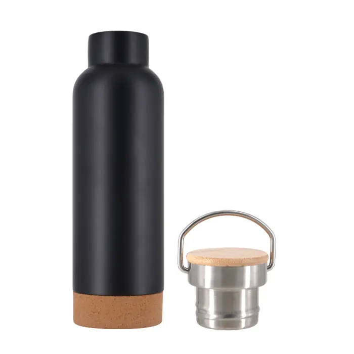 UMA0636 Handle bamboo and wood bottom small mouth bottle thermos cup