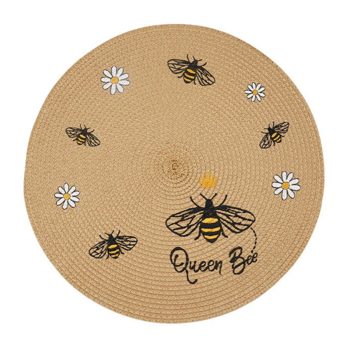 UP10005 Honeybee Embroidery Round Placemats for Dining Table , Heat Resistant Table Mat for Kitchen, Party,
