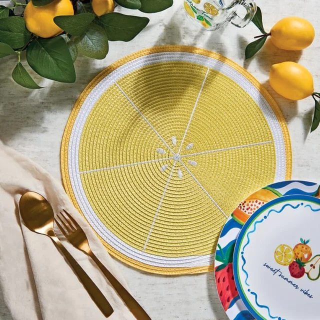 UP10006 Lemon Round Woven Placemat