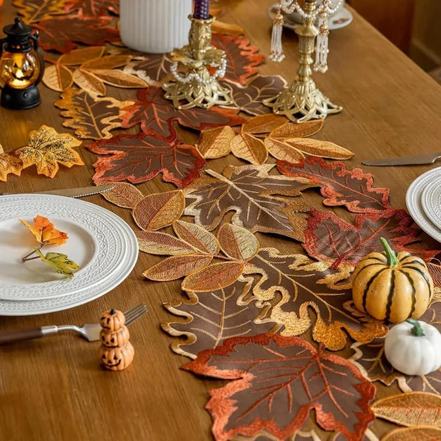 UP50001 Autumn Maple Leaf Embroidered Placemat